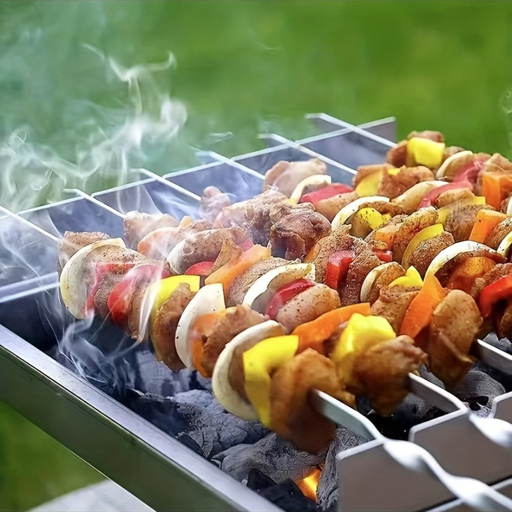 Ustensiles de barbecue : 20 brochettes en acier inoxydable durables avec tube pour un rangement optimal.
