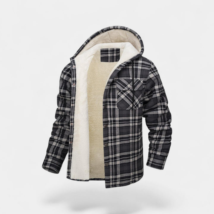 Veste mode homme à carreaux, avec capuche, parfaite pour un style décontracté et la superposition en automne.
