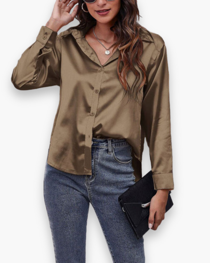 Blouse femme élégante, couleur unie, pour bureau ou soirée chic, style polyvalent printemps-été.