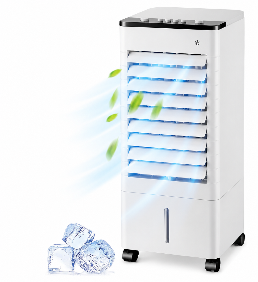Refroidisseur d'air mobile compact 3-en-1 avec fonctions d'humidificateur/purificateur, parfait pour l'été au bureau.