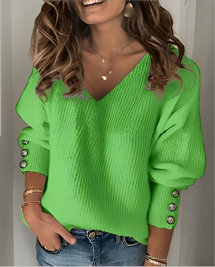 Élégant pull femme en maille douce, col V, très confortable et facile à assortir pour toute occasion.