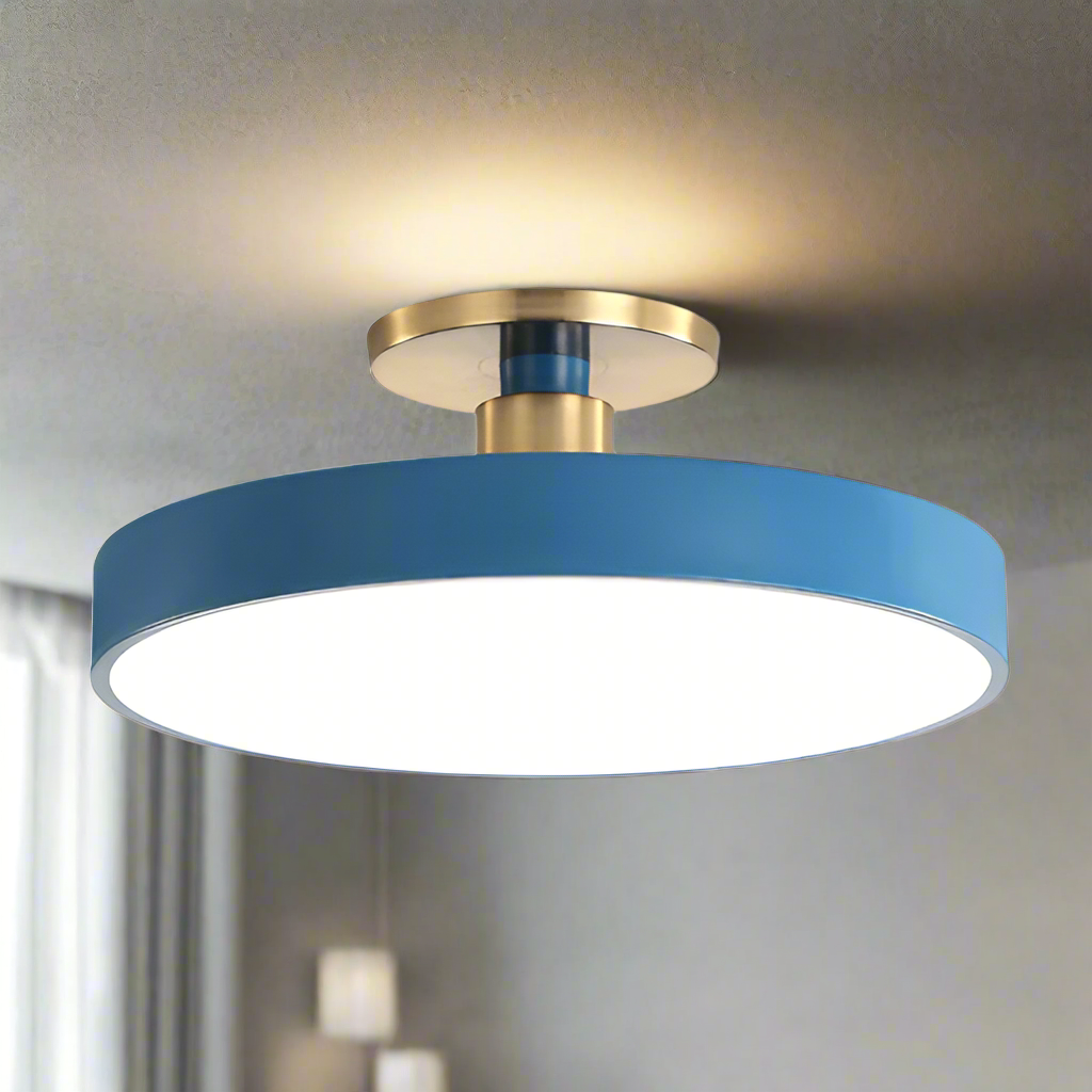 Plafonnier LED rond nordique moderne pour salon ou chambre, design minimaliste et éclairage ambiant.