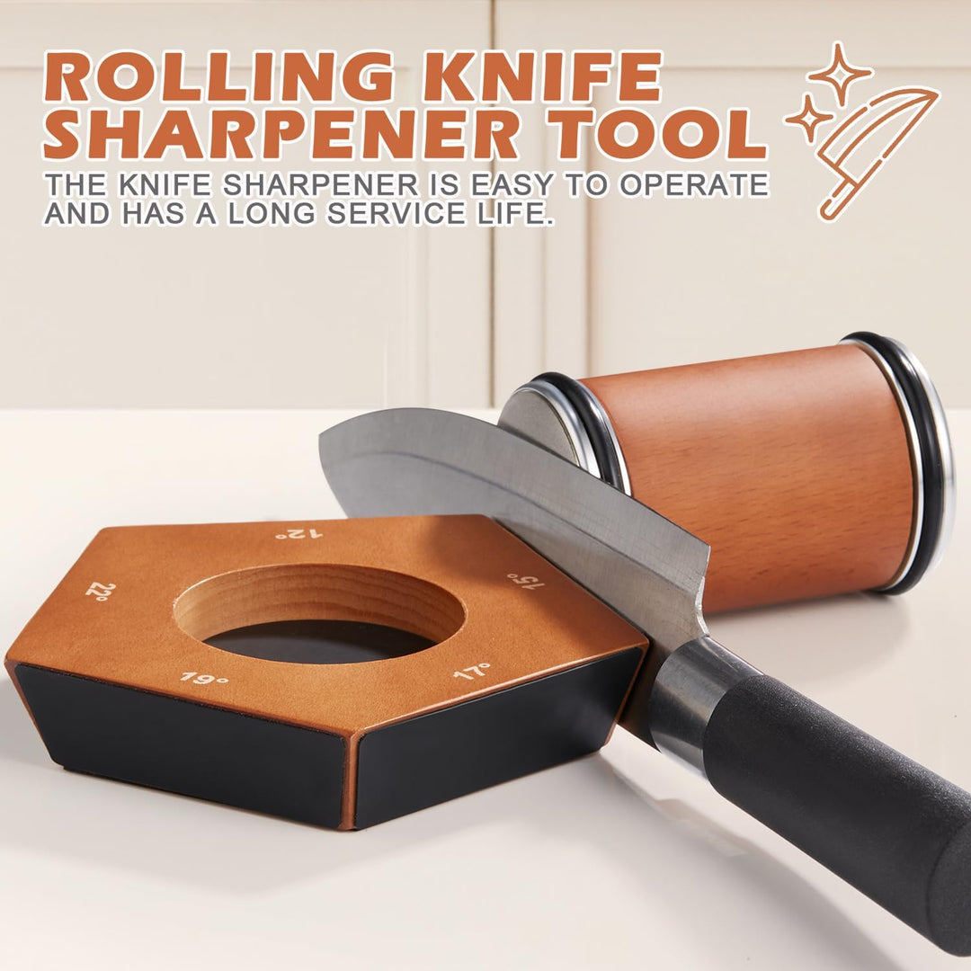 Aiguiseur compact à rouleaux pour tous couteaux de cuisine, manuel et professionnel pour un tranchant impeccable.