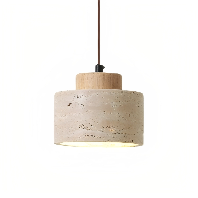 Luminaire en travertin sculpté et bois, parfait pour un design intérieur scandinave ou rustique chic.
