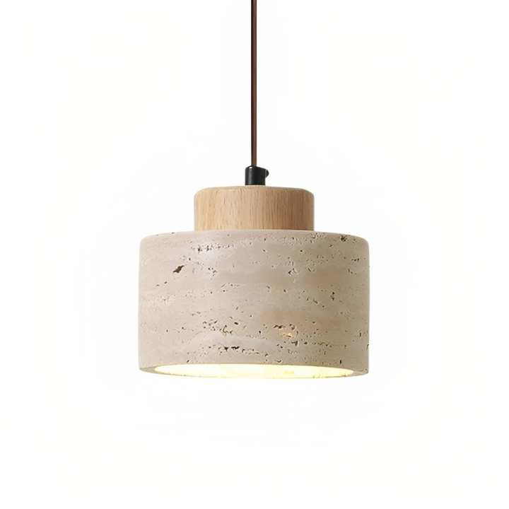 Luminaire en travertin sculpté et bois, parfait pour un design intérieur scandinave ou rustique chic.