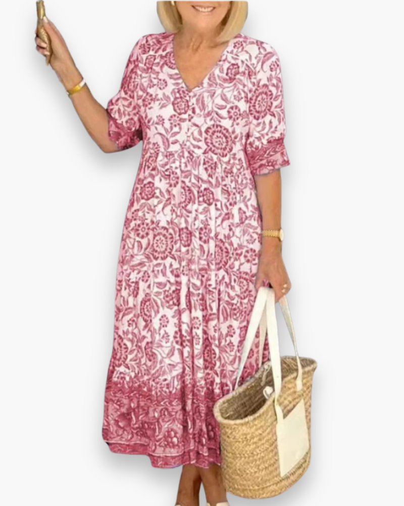 Robe midi fleurie chic pour femme. Tenue d'été élégante et décontractée, idéale pour toutes occasions.