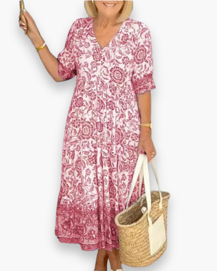 Robe midi fleurie chic pour femme. Tenue d'été élégante et décontractée, idéale pour toutes occasions.