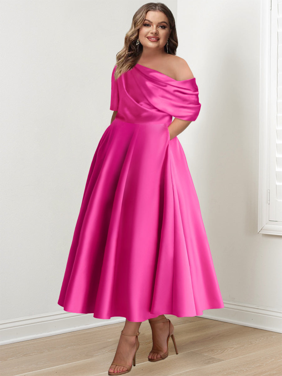Superbe robe de soirée A-line, femme, épaule dénudée, volants, élégante, longueur cheville.