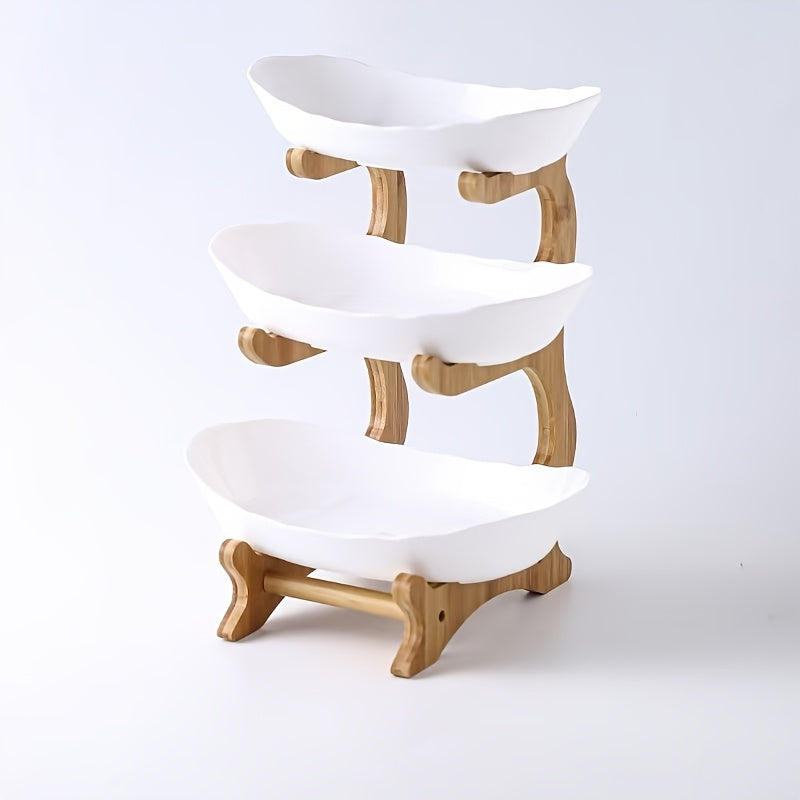 ArtisanÉléganc panier 3 niveaux bois/céramique pour fruits/légumes, rangement et déco cuisine.