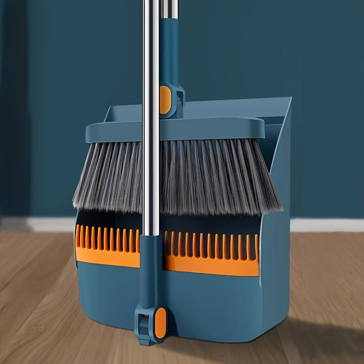Balai ergonomique et pelle à poussière en action. Nettoyage rapide et efficace de la maison, sol impeccable.