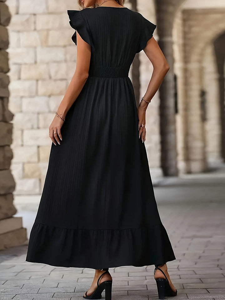 Robe élégante décolleté V pour femme, style maxi, parfaite pour les soirées d'été et printemps.