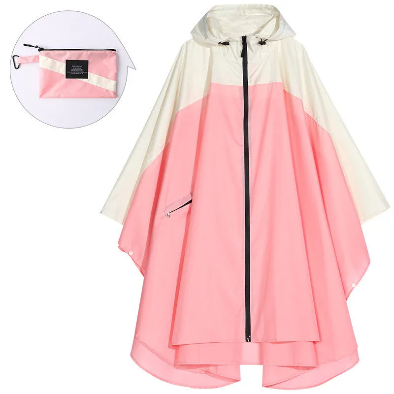 Poncho de pluie unisexe à coupe ample avec capuche. Confortable et sec pour activités extérieures.