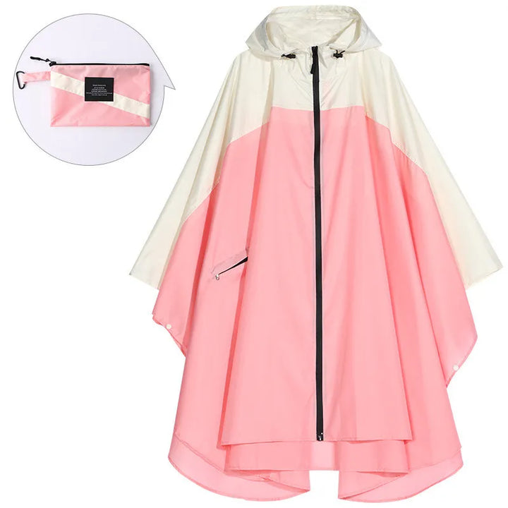 Poncho de pluie unisexe à coupe ample avec capuche. Confortable et sec pour activités extérieures.