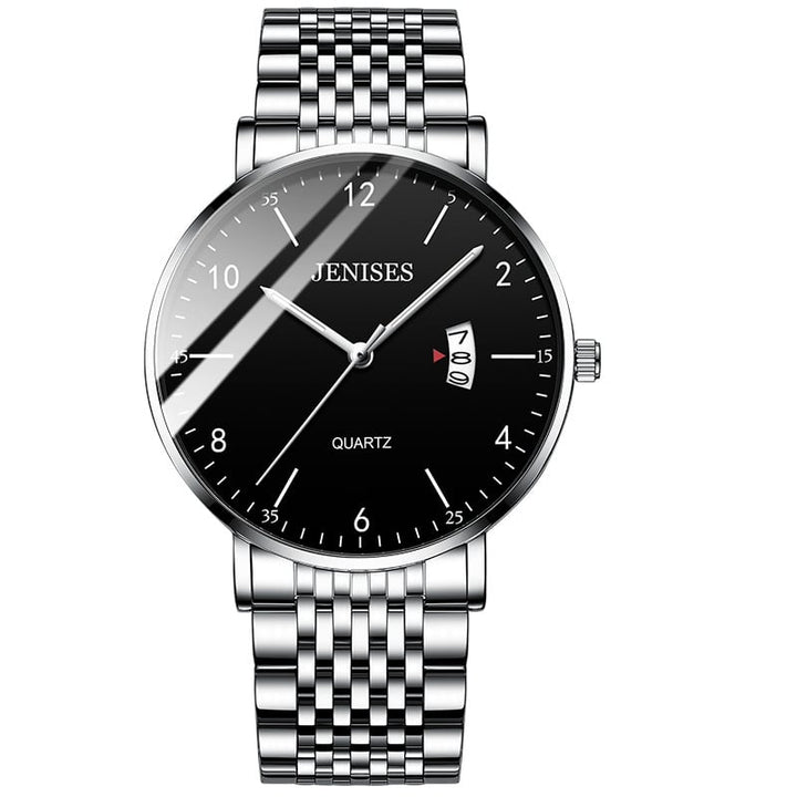 Montre homme au design classique, boîtier et bracelet en acier inoxydable brossé, montre de poignet élégante.