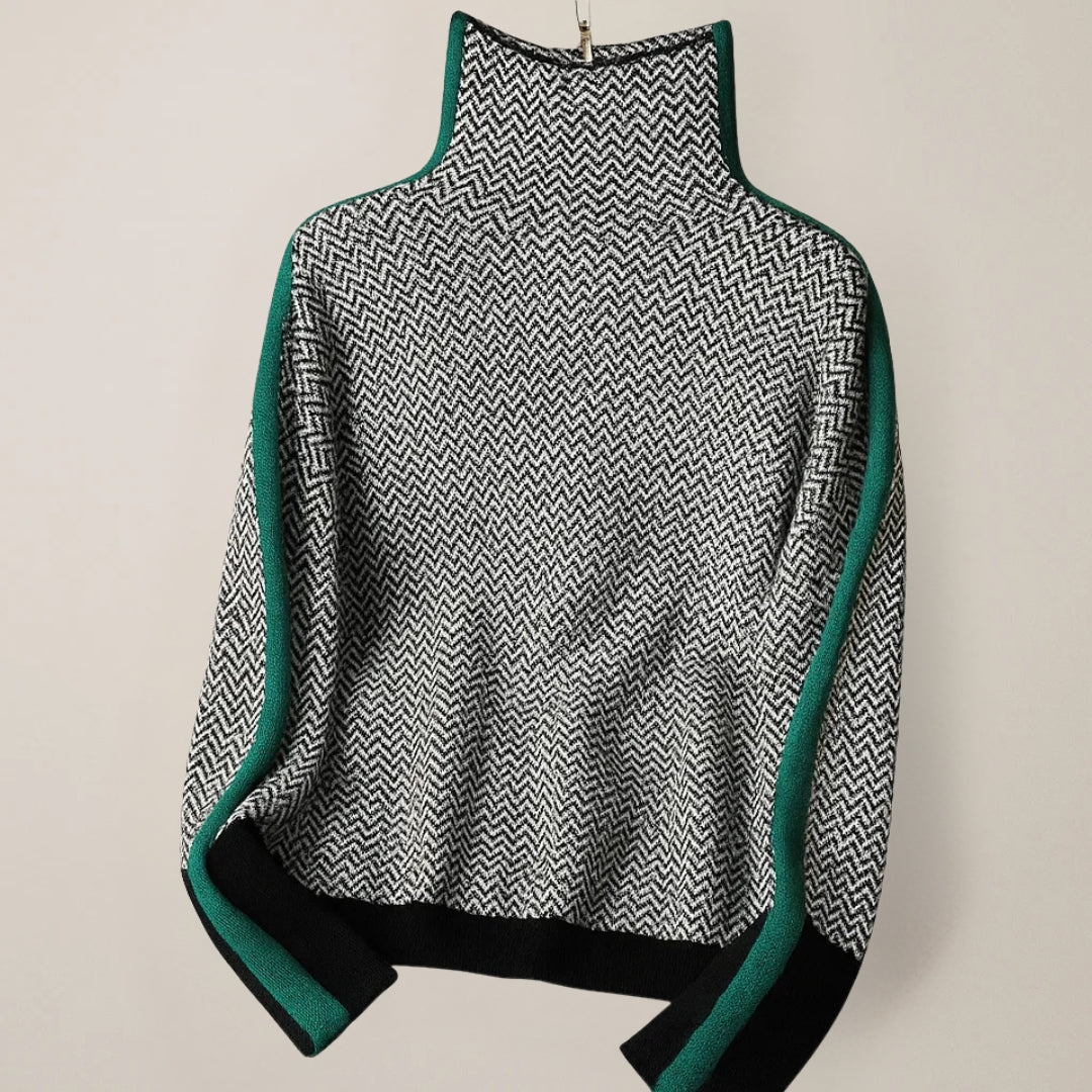 Vue du pull col montant pour femme. Confortable et chic, ce pull en tricot est un essentiel élégant pour l'hiver.