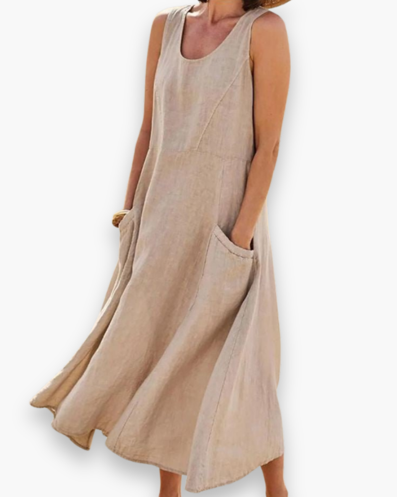 Robe d'été midi aérée et élégante pour femme, idéale pour un confort décontracté en journée ou à la plage.