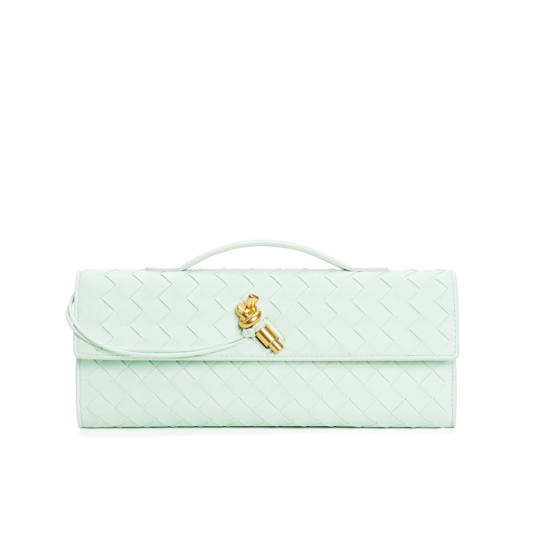 Sac à main polyvalent en cuir tressé, avec bandoulière amovible, pour femme.