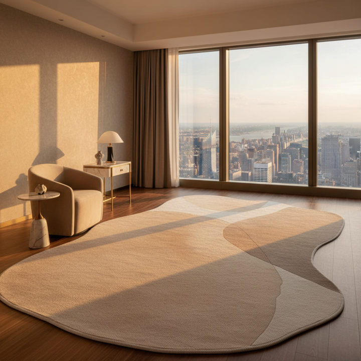 Tapis Novara lavable, design japonais pour chambre, antidérapant et confortable.