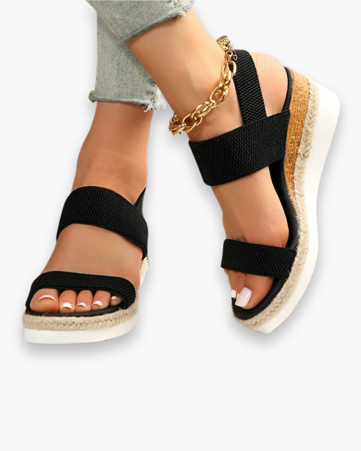 Sandales femme compensées alliant confort et élégance, idéales pour un look estival chic et mode.