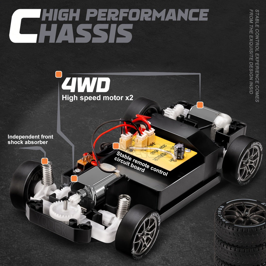 Voiture de course RC drift 4x4 rechargeable, avec roues lumineuses. Idéal pour les jeunes pilotes.