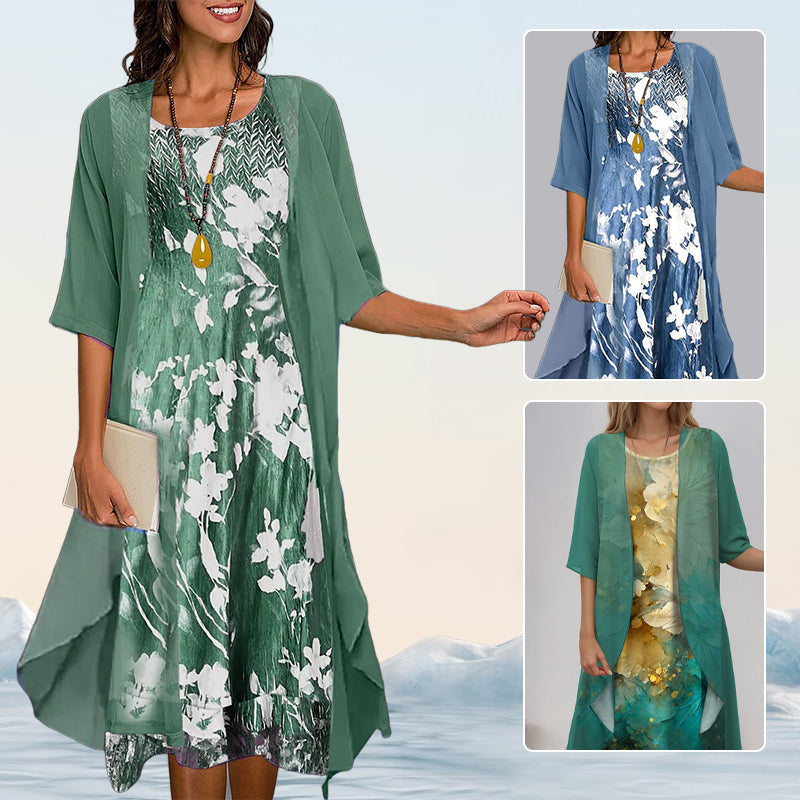 Robe femme midi fleurie, motif floral vibrant, élégante et parfaite pour l'été, mode féminine.