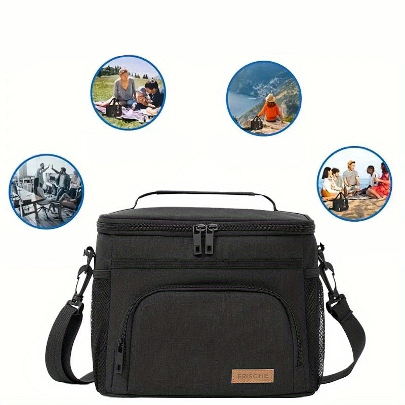 Sac à lunch portable bleu marine avec bandoulière. Parfait pour transporter vos repas frais et organisés pour le bureau ou l'école.