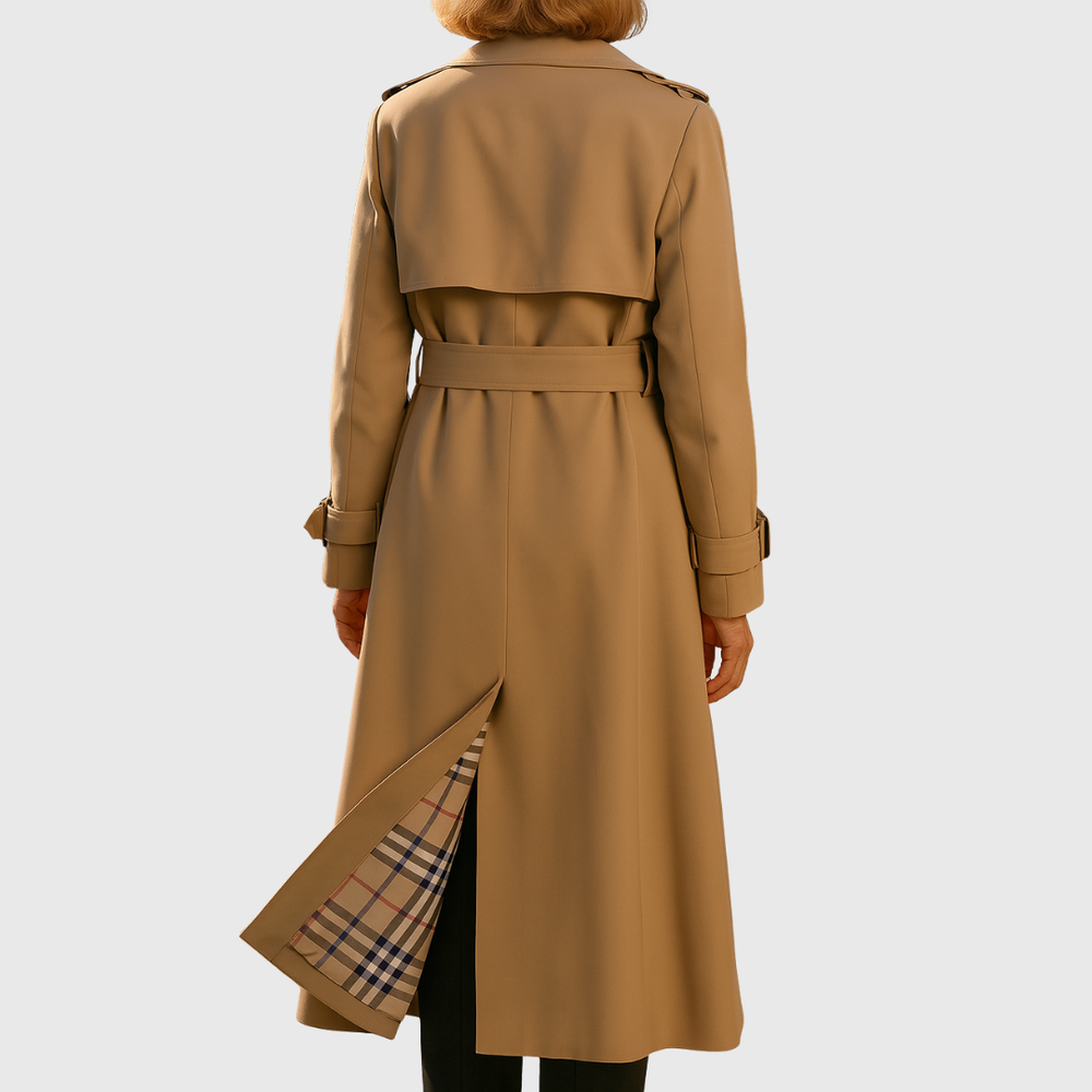 Trench femme chic pour l'automne, manteau long élégant avec ceinture, parfait pour la mode.