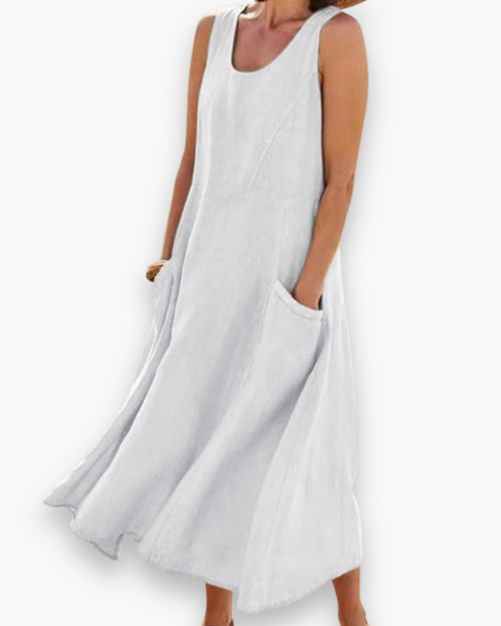 Robe d'été aérée pour femme, tissu léger et confortable, style midi élégant, idéal pour les chaudes journées d'été.
