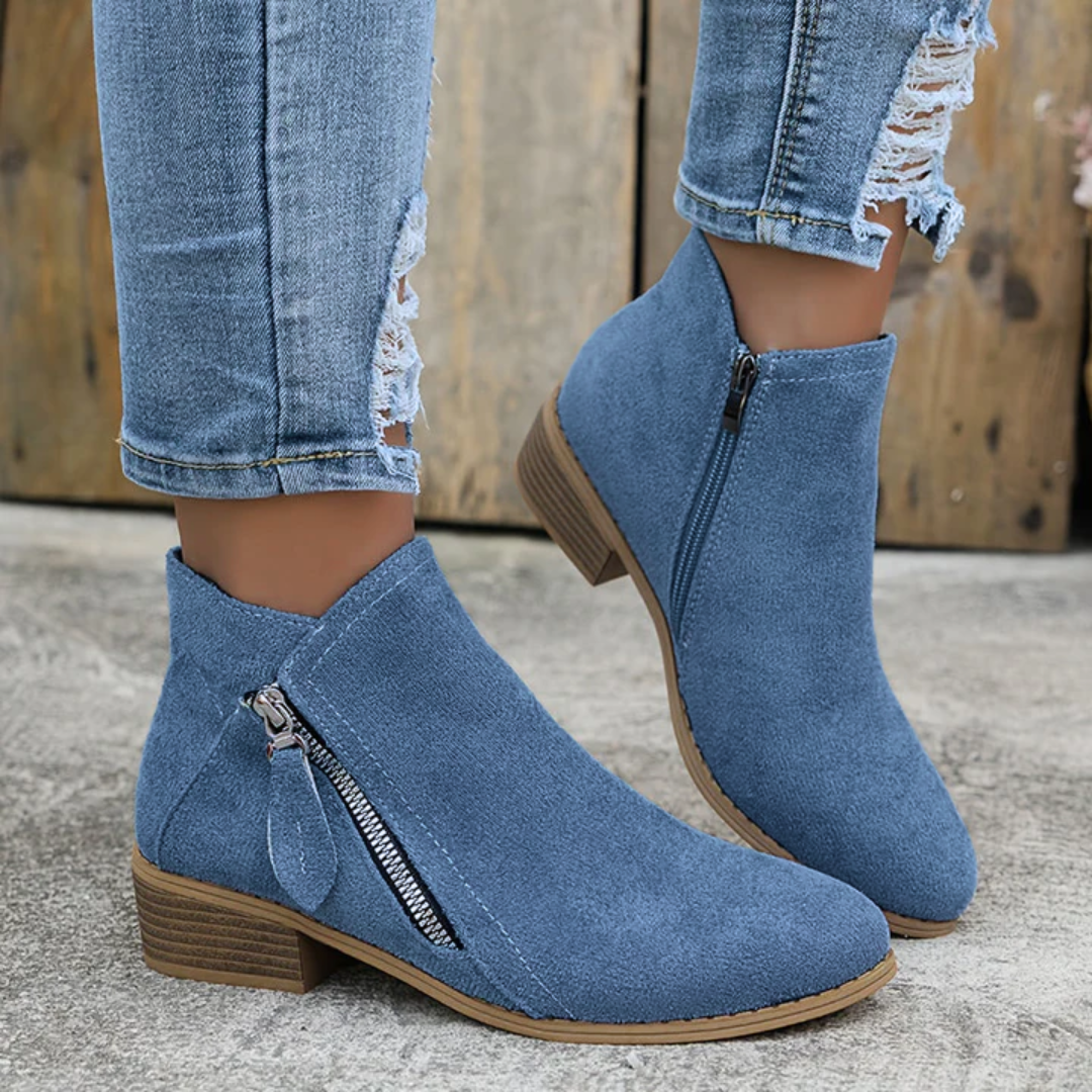 Bottines confortables noires pour femmes, fermeture éclair, soutien plantaire orthopédique.