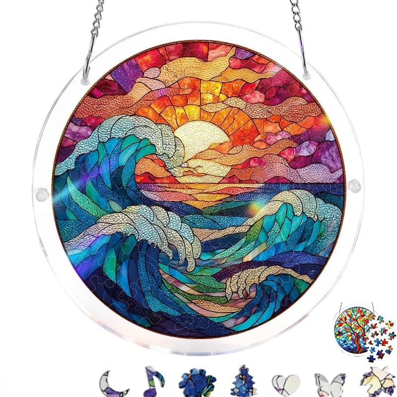 Attrape-lumière suspendu pour fenêtre, design coucher de soleil océanique éclatant.