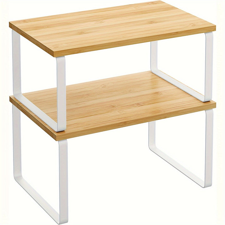 Lot de 2 étagères de bureau en bambou, modulables, pour organiser livres, fournitures et petits objets.
