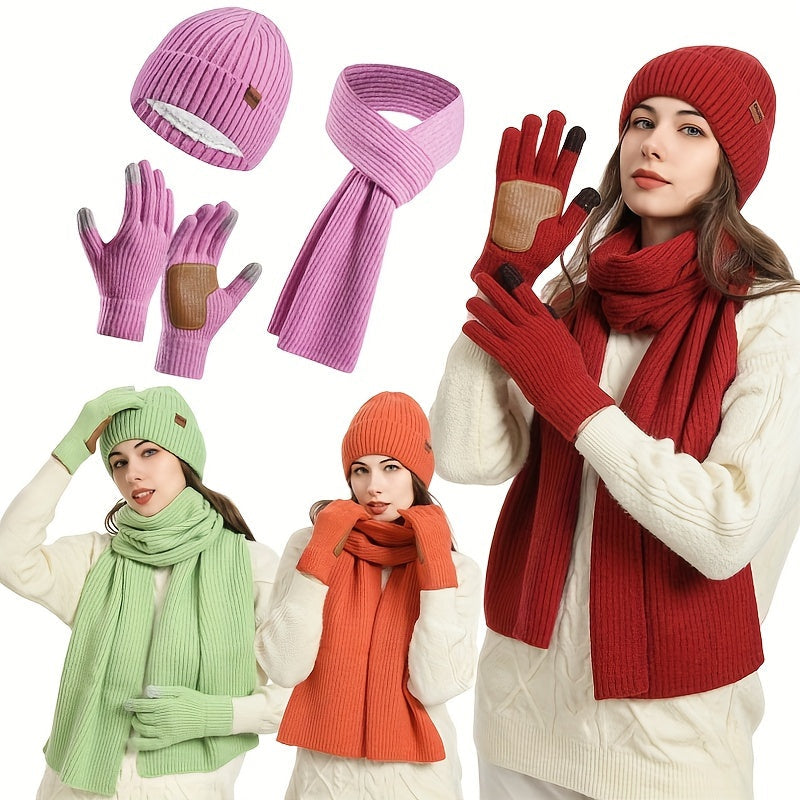 Set hiver douillet en acrylique: bonnet, écharpe et gants pour couples, doux et isolant.