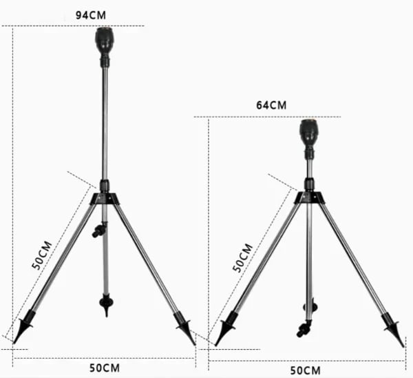 Arroseur rotatif avec trépied pour arrosage automatique, essentiel pour un jardin luxuriant.