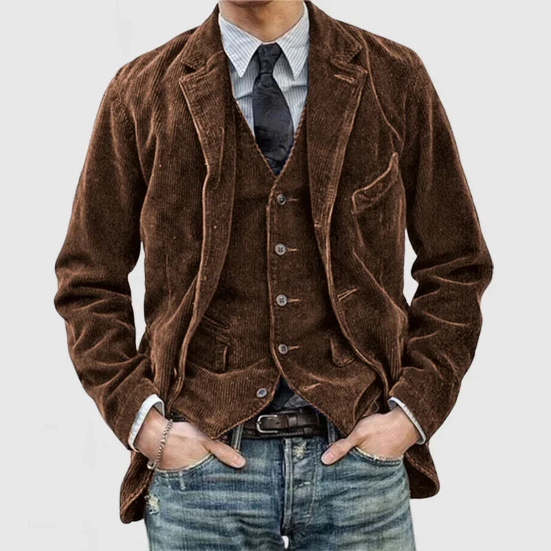 Gilet assorti au blazer homme, ajoutant chaleur et élégance à la tenue formelle. Idéal pour un look chic et polyvalent.