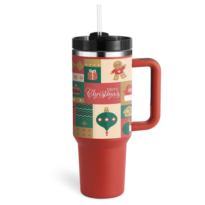 Mug isotherme avec paille et poignée, accessoire de cuisine moderne et pratique.