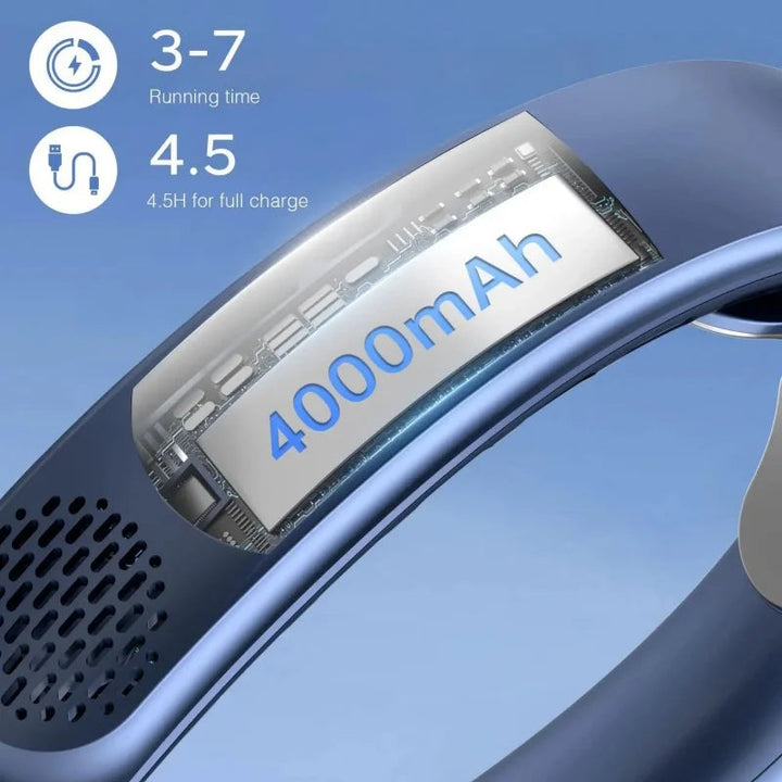 Profitez d'un rafraîchissement 360° avec ce ventilateur de cou portable mains libres, silencieux et idéal en été.