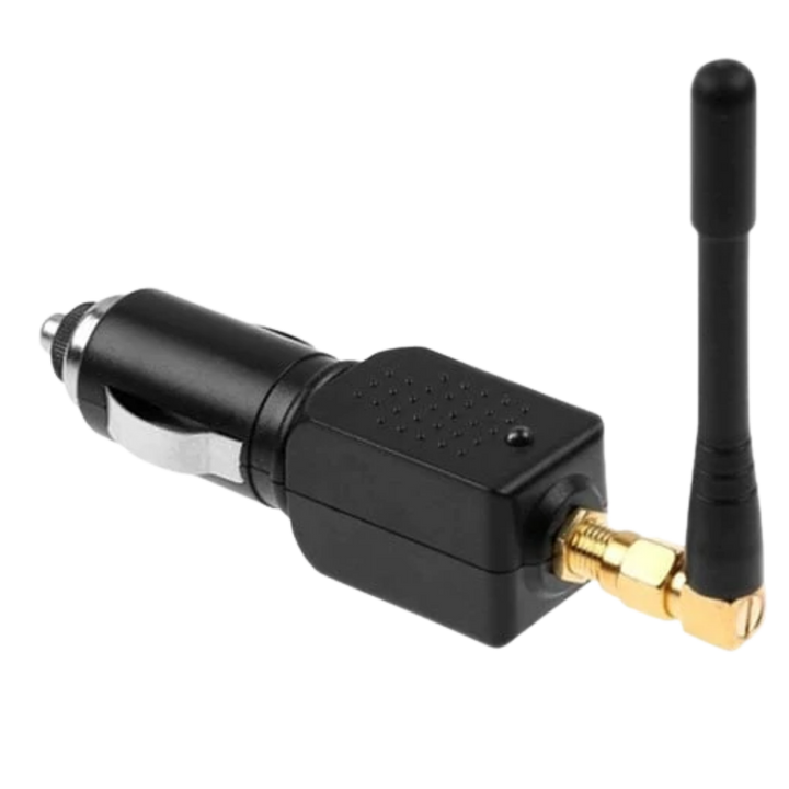 Appareil brouilleur GPS compact 12V pour auto, alimenté par allume-cigare, anti-suivi discret.
