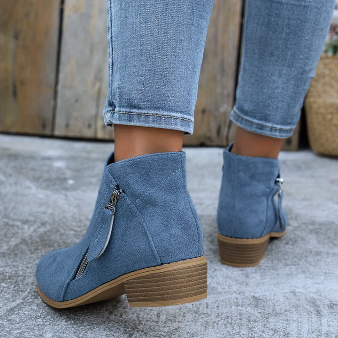 Bottines confortables en cuir pour femmes, fermeture éclair latérale, soutien plantaire.