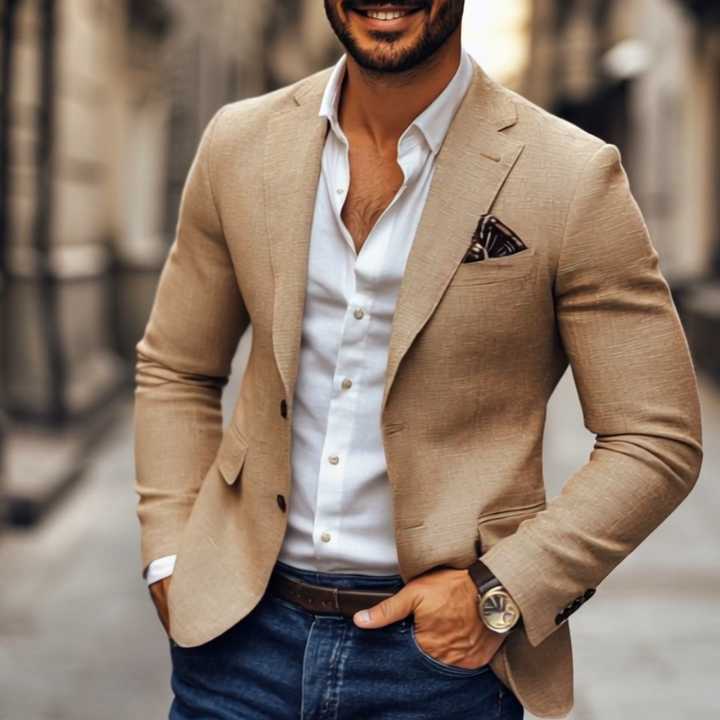 Blazer homme élégant décontracté, look moderne pour travail, sorties. Veste casual chic.