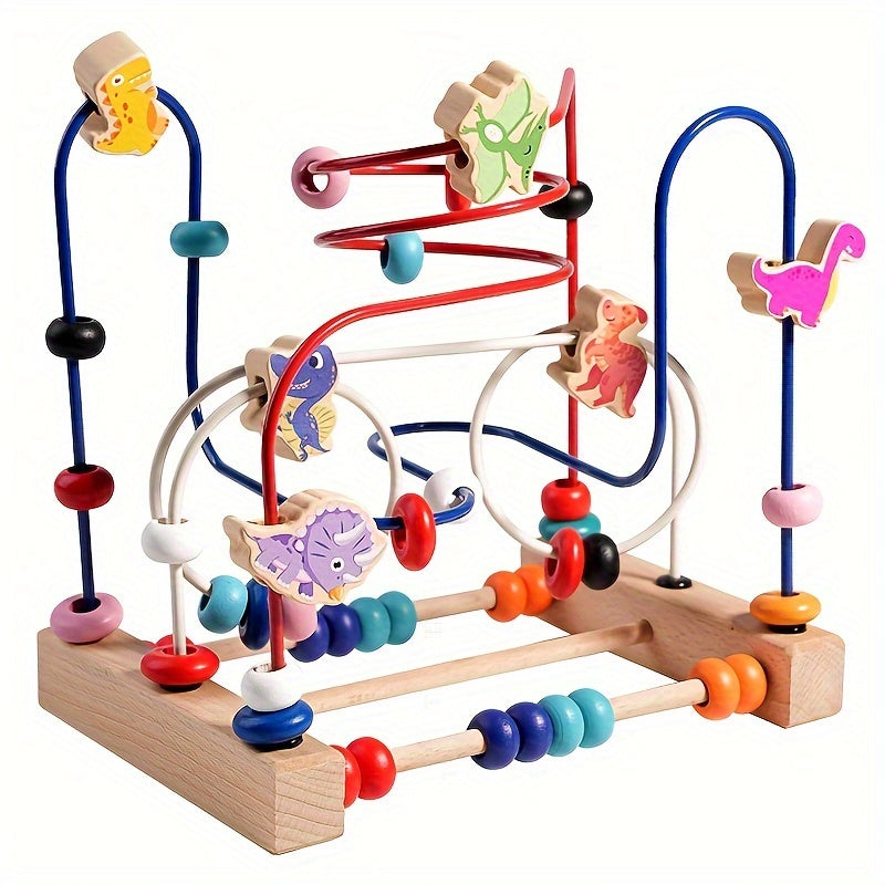 Enfant jouant avec un boulier en bois coloré. Jouet d'apprentissage pour la motricité fine et la reconnaissance des formes.