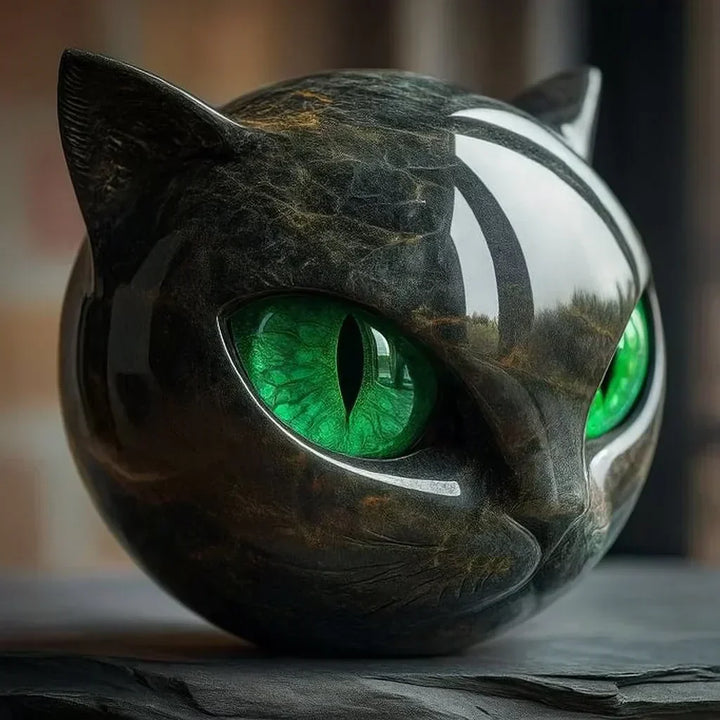 Accessoire déco : tête de chat en résine brillante, noire, objet d'art moderne pour un intérieur raffiné.