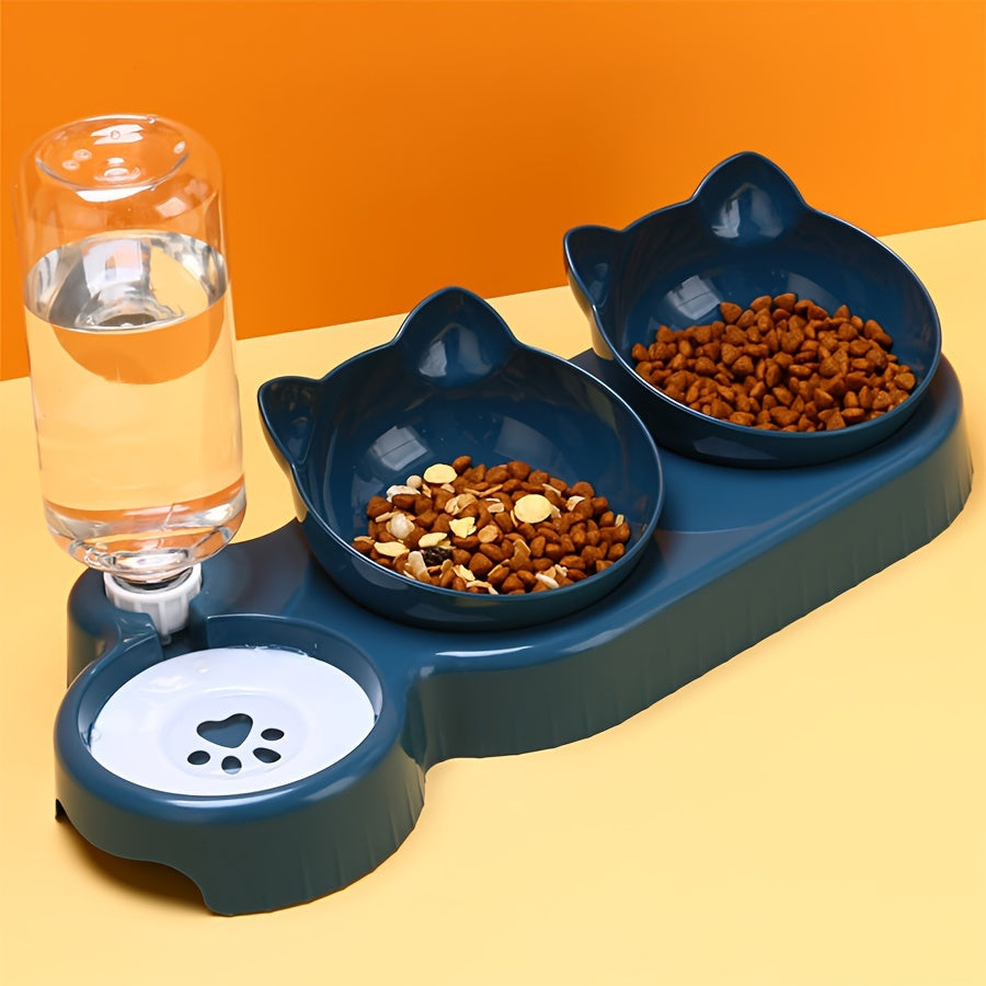 Bols inclinés ergonomiques pour chats avec distributeur d'eau intégré, gamelle confortable pour animaux.