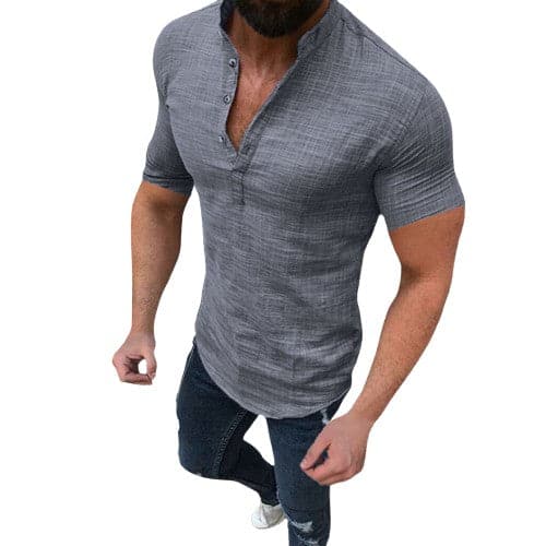 Kortärmad Herr Henley-skjorta - Slim Fit - Mandarin Krage