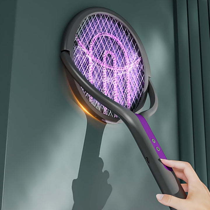 Zapper à moustiques électrique rechargeable via USB, écologique et pratique. Pliable avec manche télescopique.