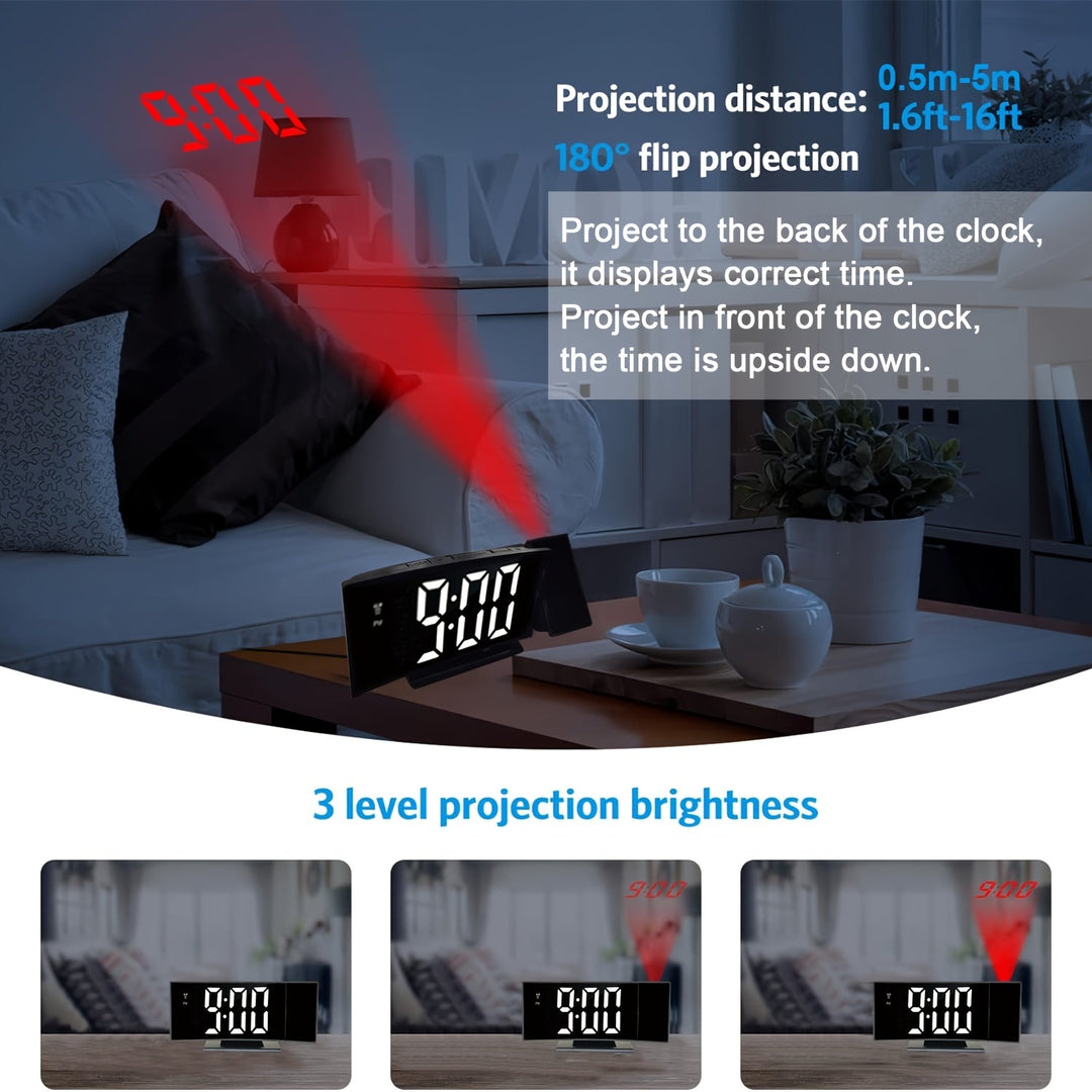 Réveil numérique LED, projection d'heure murale nette. Luminosité ajustable pour un meilleur confort visuel.