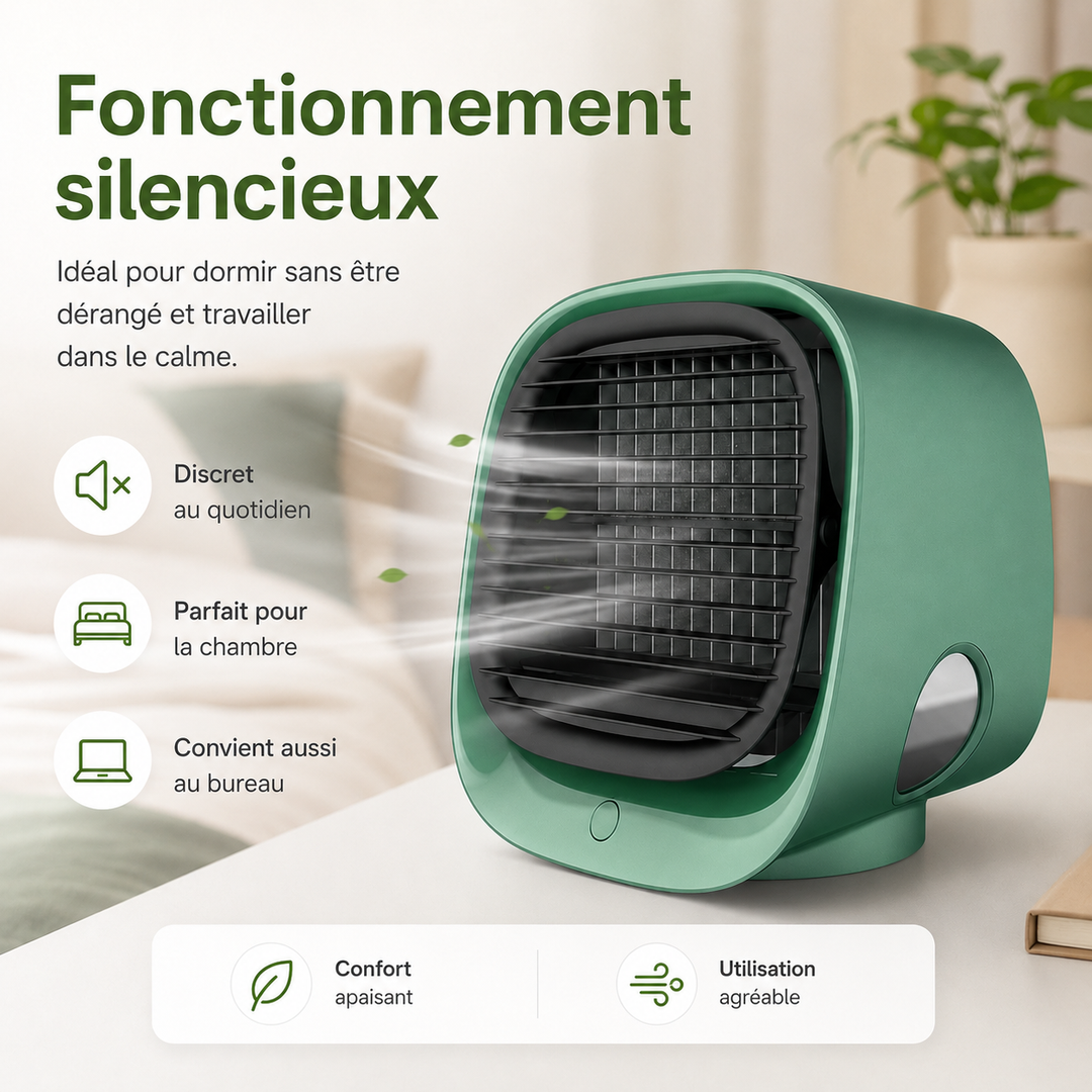 Ventilateur de bureau USB, mini rafraîchisseur d'air portable pour maison ou voyage.