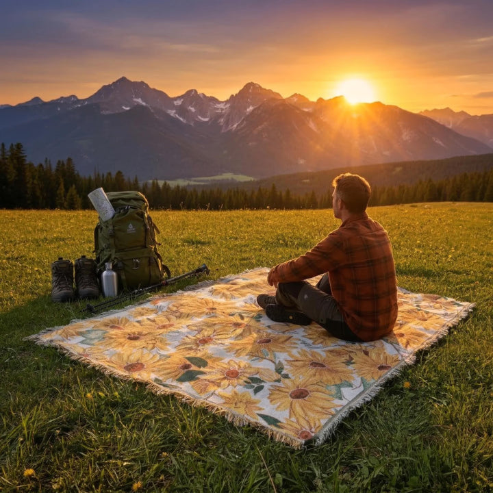 Tapis d'extérieur 180x230 cm, motif floral, imperméable, résistant au sable, idéal pour camping.