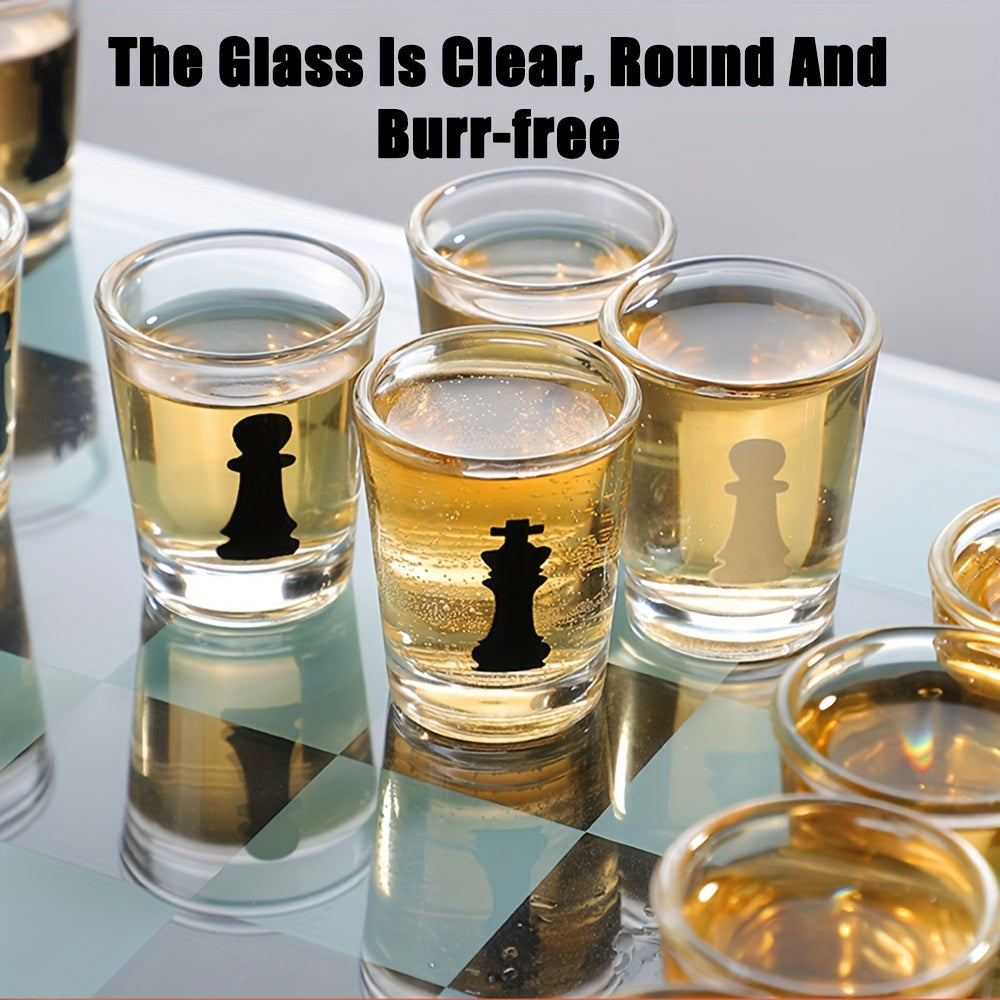 Groupe d'amis s'amusant autour du jeu d'échecs à boire, rires et bonne humeur, pour une soirée mémorable.