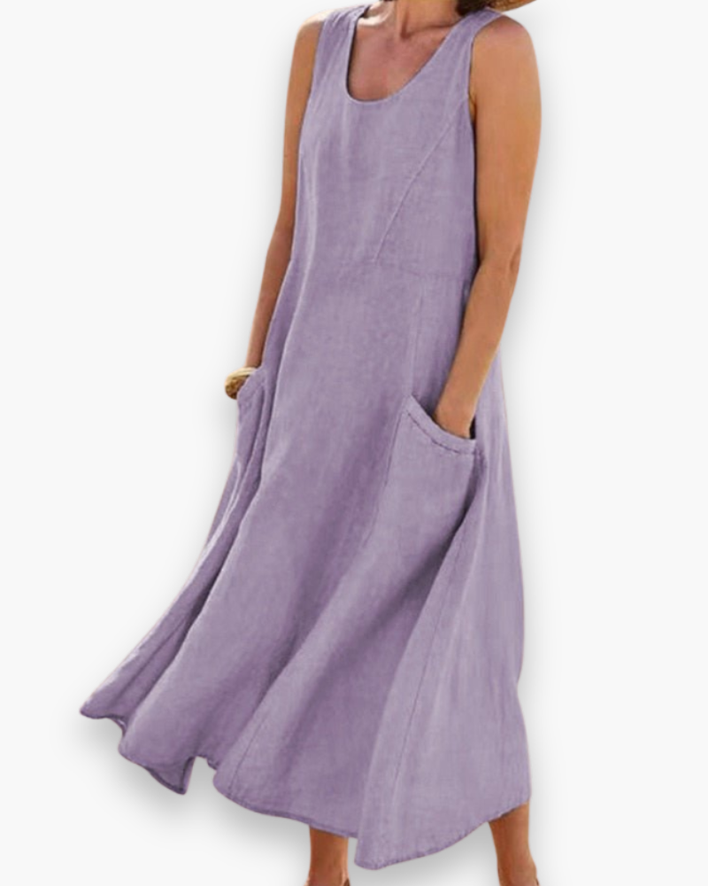 Robe d'été aérée femme, coupe midi élégante et confortable, idéale pour un look décontracté et stylé en toute saison estivale.