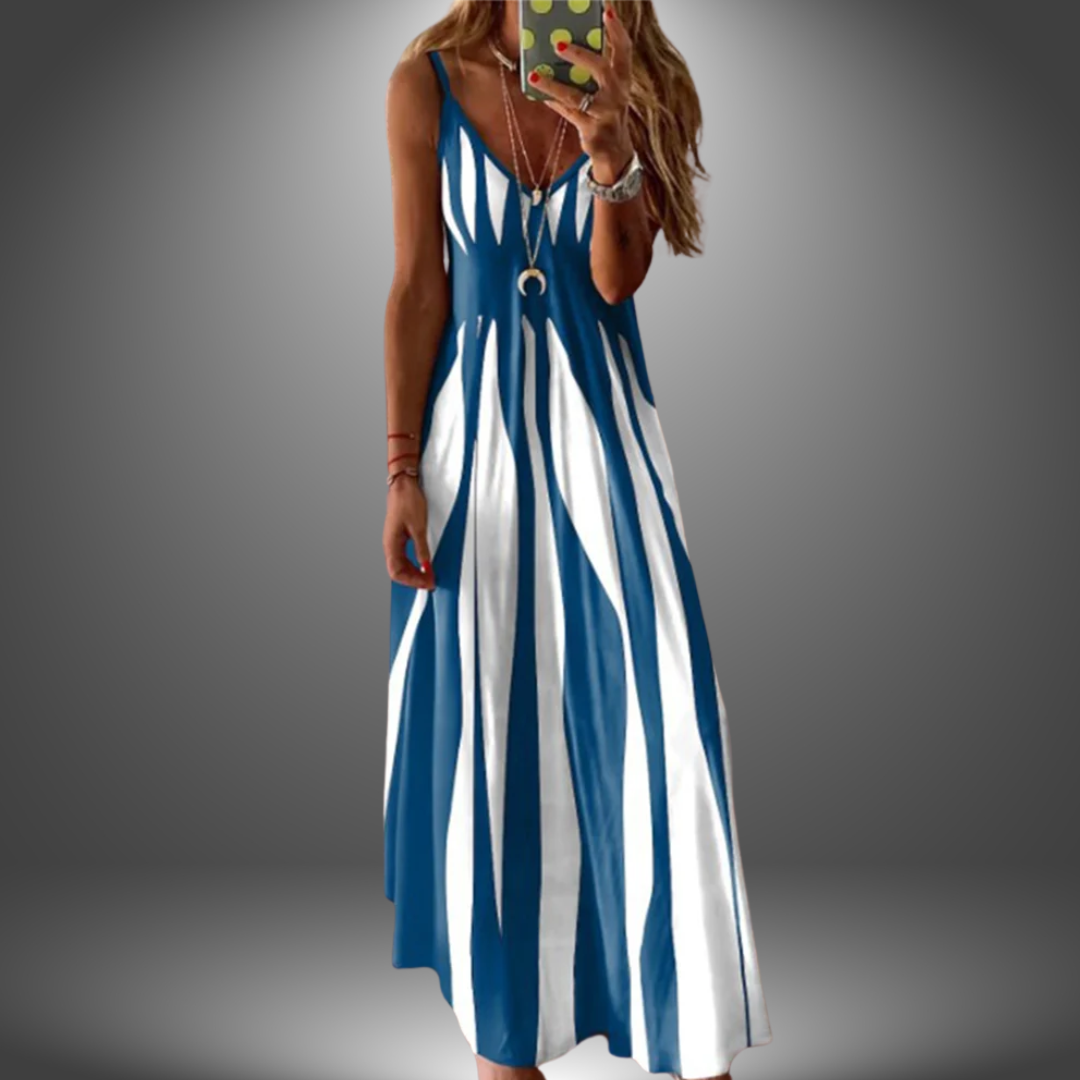 Robe longue rayée Alicia pour femme, coupe fluide et élégante, parfaite pour l'été décontracté.